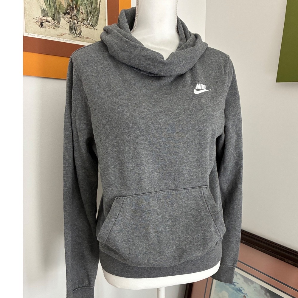 Nike Hoodie Women Medium Grey Good Funnel Neck Fleece Pullover Sportswear